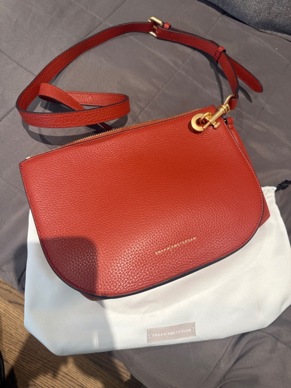Pebbled Leather Crossbody in Brick Red